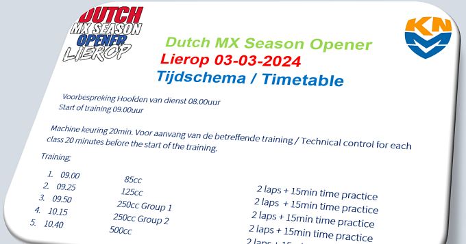 Announcement time schedule/procedure Season Opener Lierop